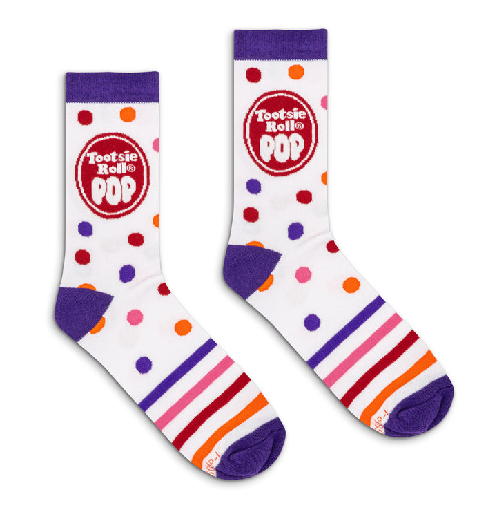 Tootsie Roll Pop Colorful Candy Logo Crew Socks - White/Purple