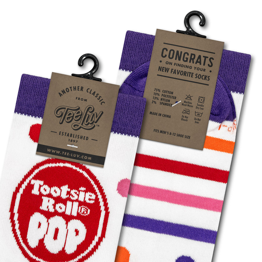 Tootsie Roll Pop Colorful Candy Logo Crew Socks - White/Purple
