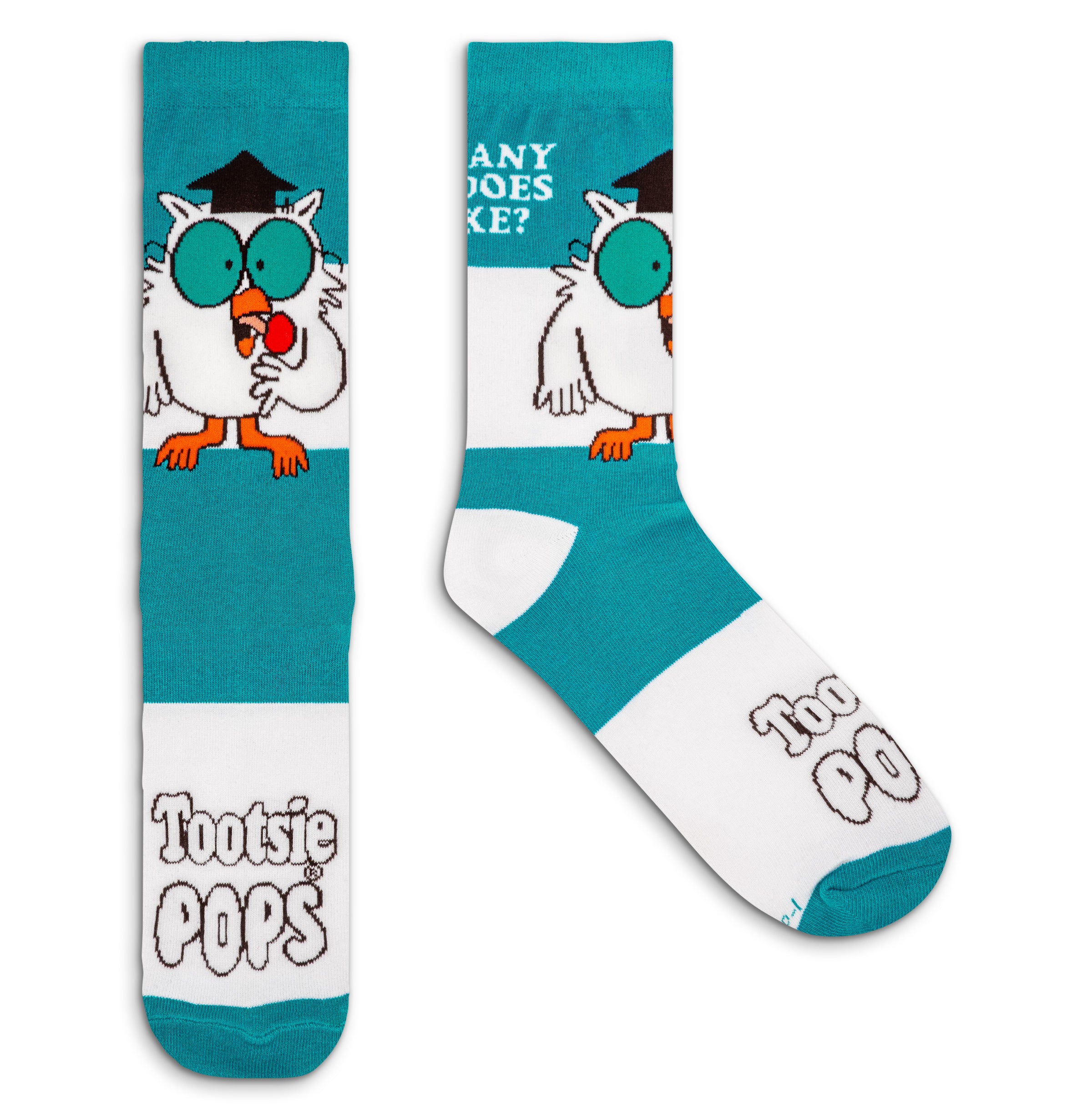 Tootsie Pops Candy Mr Owl How Many Licks Crew Socks - White/Blue