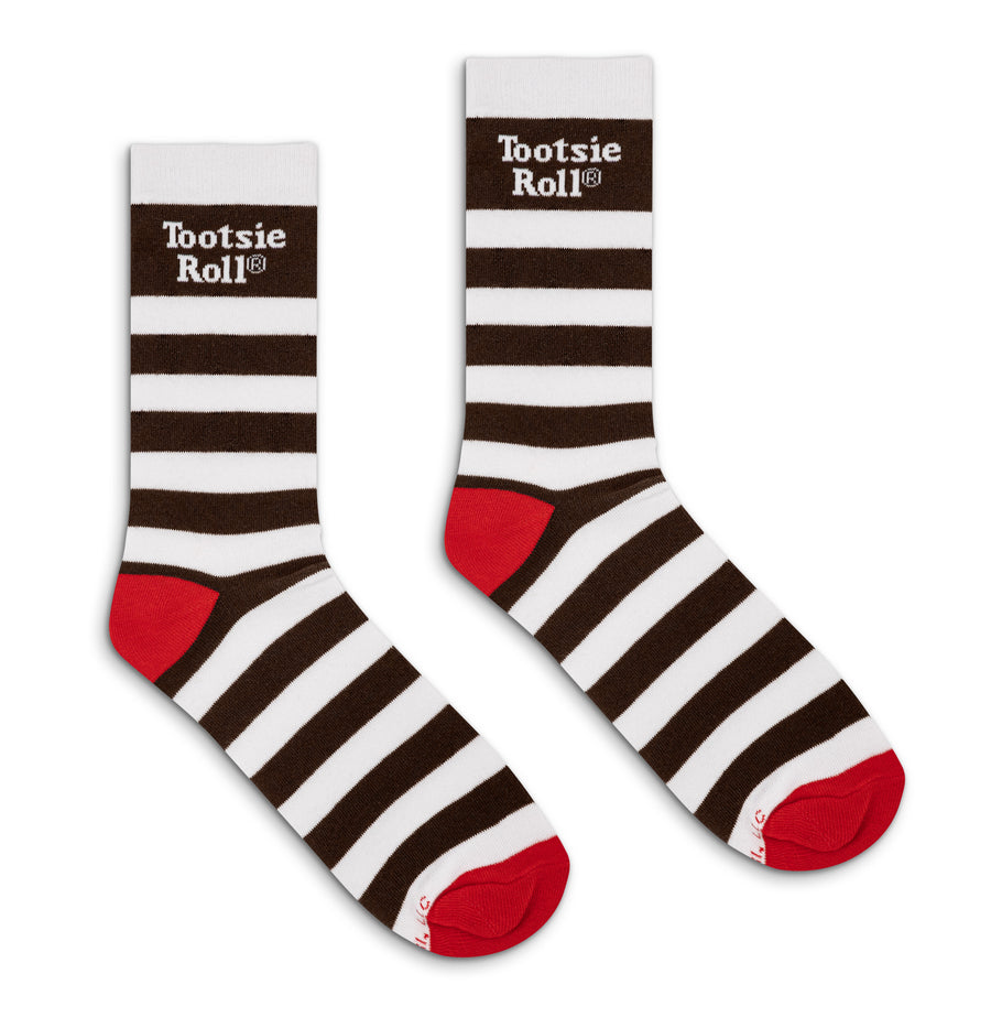 Tootsie Roll Candy Logo Crew Socks - White/Brown/Red