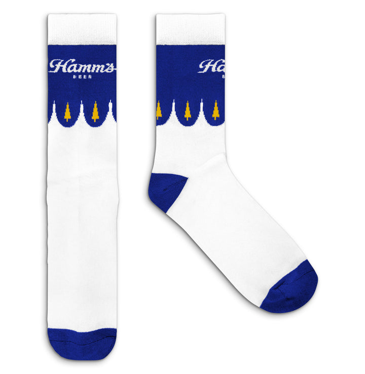 Hamm's Beer Brand Logo Crew Socks - White/Blue