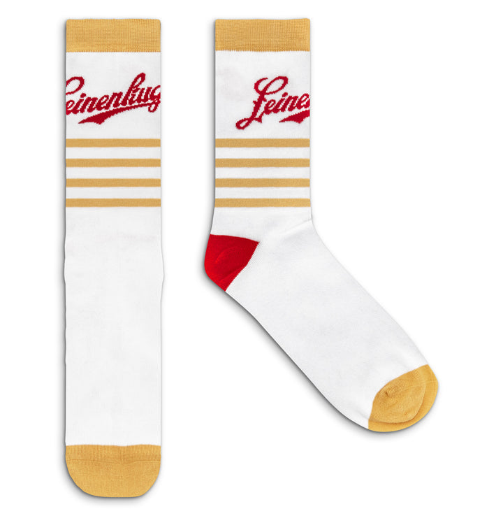 Leinenkugel's Beer Logo Crew Socks - White/Red/Tan