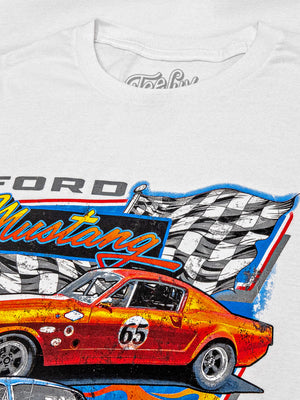 Faded Ford Mustang 65 Racecar T-Shirt - White