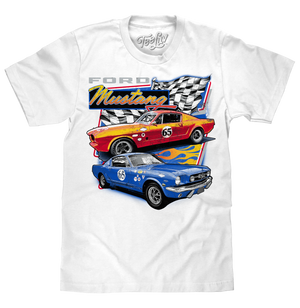 Faded Ford Mustang 65 Racecar T-Shirt - White