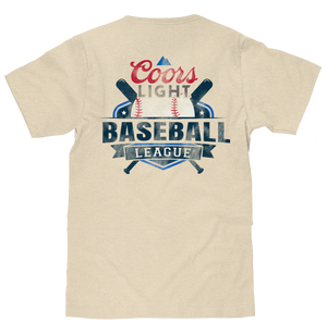 Coors Light Baseball League Front and Back Beer Logo T-Shirt - Cream