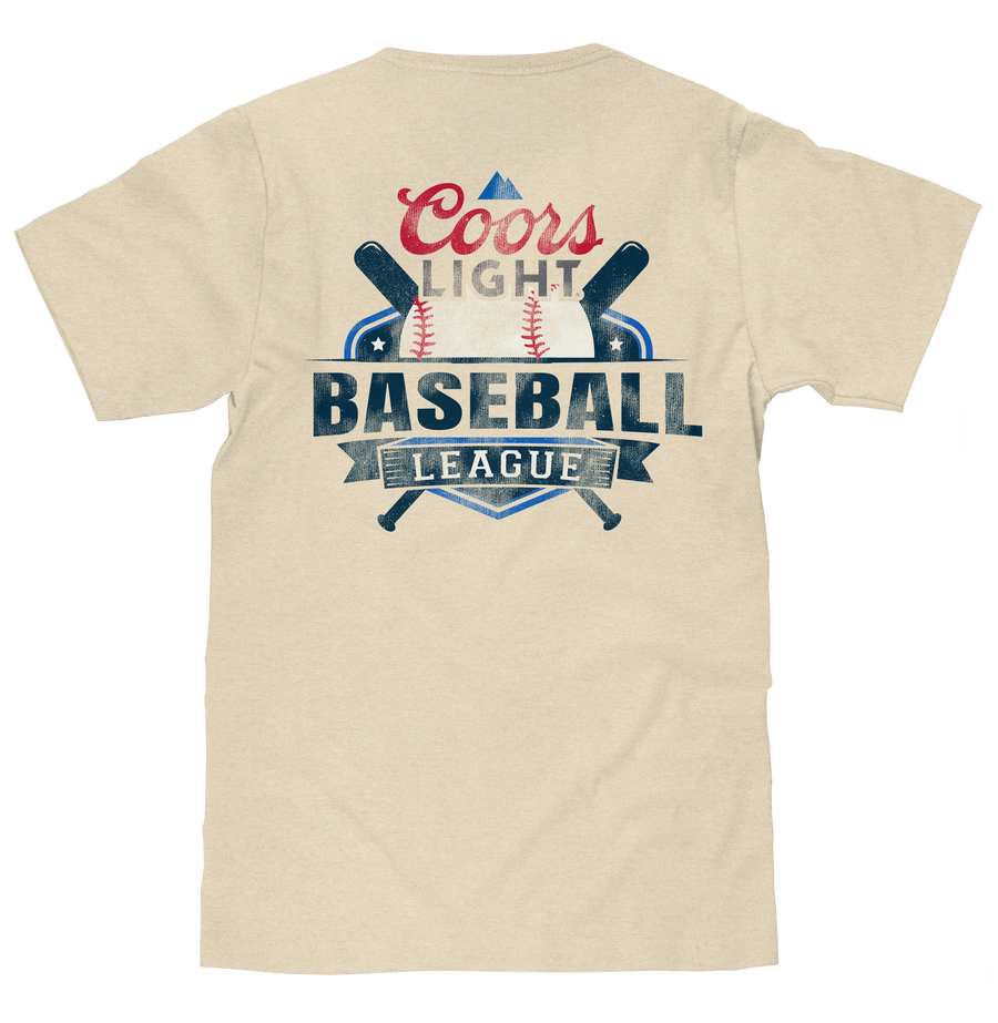 Coors Light Baseball League Front and Back Beer Logo T-Shirt - Cream