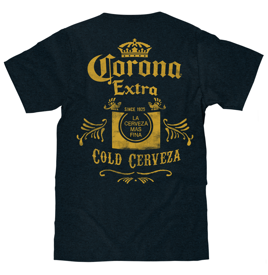 Corona Extra Front and Back Print T-Shirt - Denim Black Heather