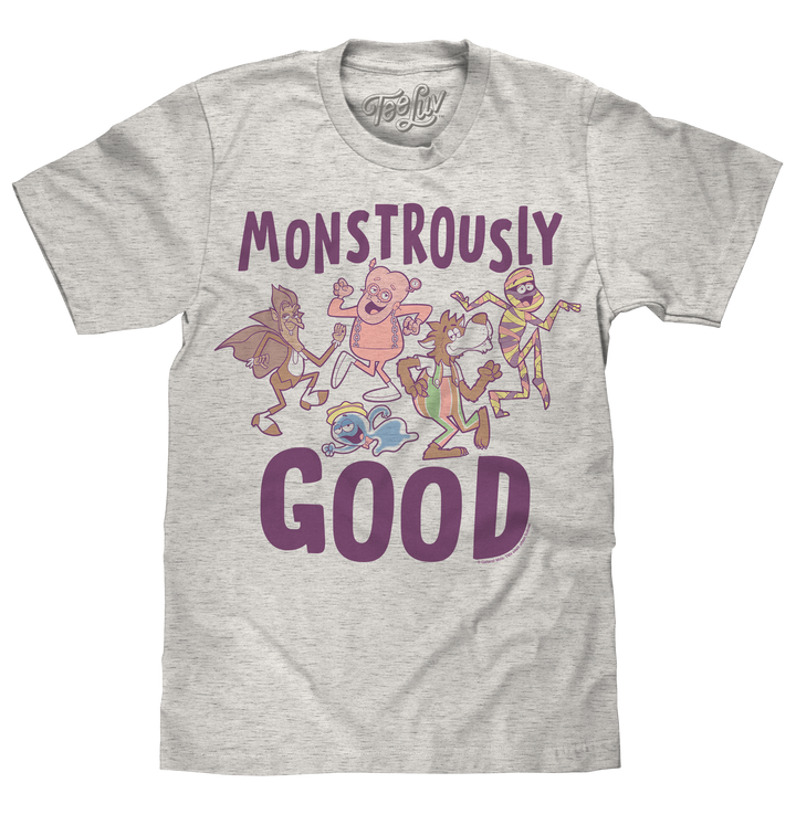 Monstrously Good General Mills Cereal Monster Cartoon Mascots T-Shirt - Heather Oatmeal