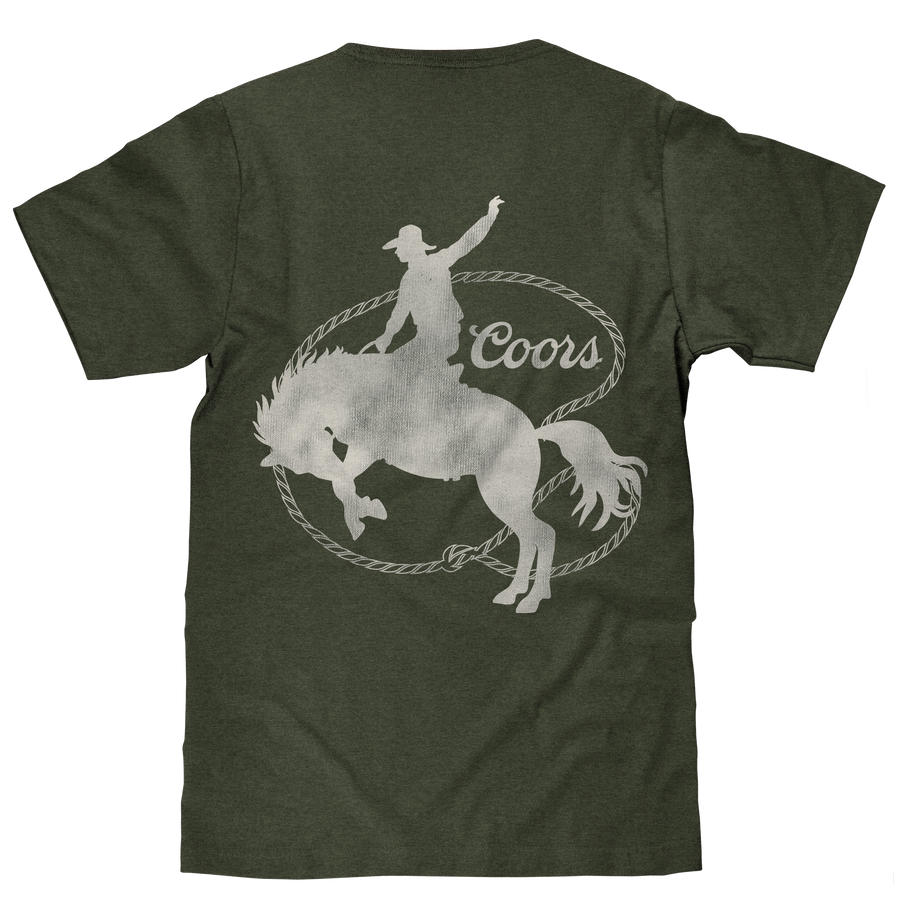 Tee Luv x Comfort Colors Faded Coors Rodeo Cowboy Left Chest Pocket T-Shirt - Moss Green