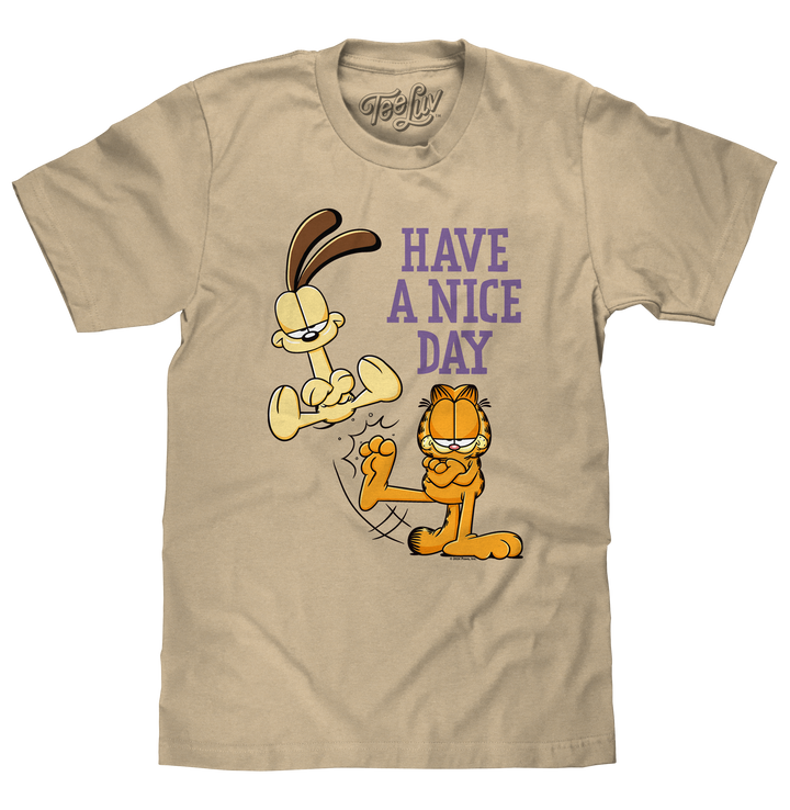Garfield and Odie Shirt Have A Nice Day Cartoon T-Shirt - Cream