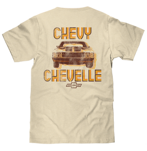 Chevy Chevelle Chevrolet Left Chest Front and Back Print Classic Car T-Shirt - Cream