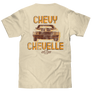 Chevy Chevelle Chevrolet Left Chest Front and Back Print Classic Car T-Shirt - Cream
