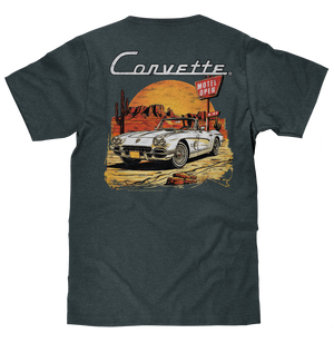 Chevy Corvette C1 Front and Back Print T-Shirt - Navy Heather