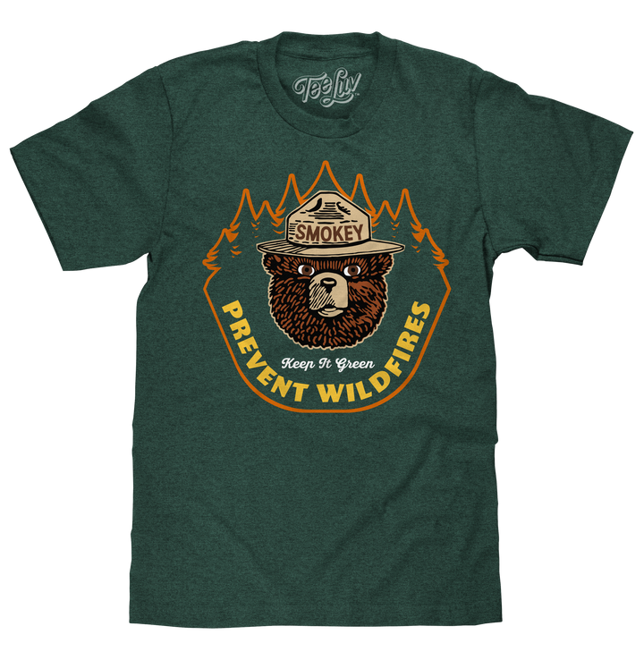 Smokey Bear Keep It Green Prevent Wildfires T-Shirt - Forest Green