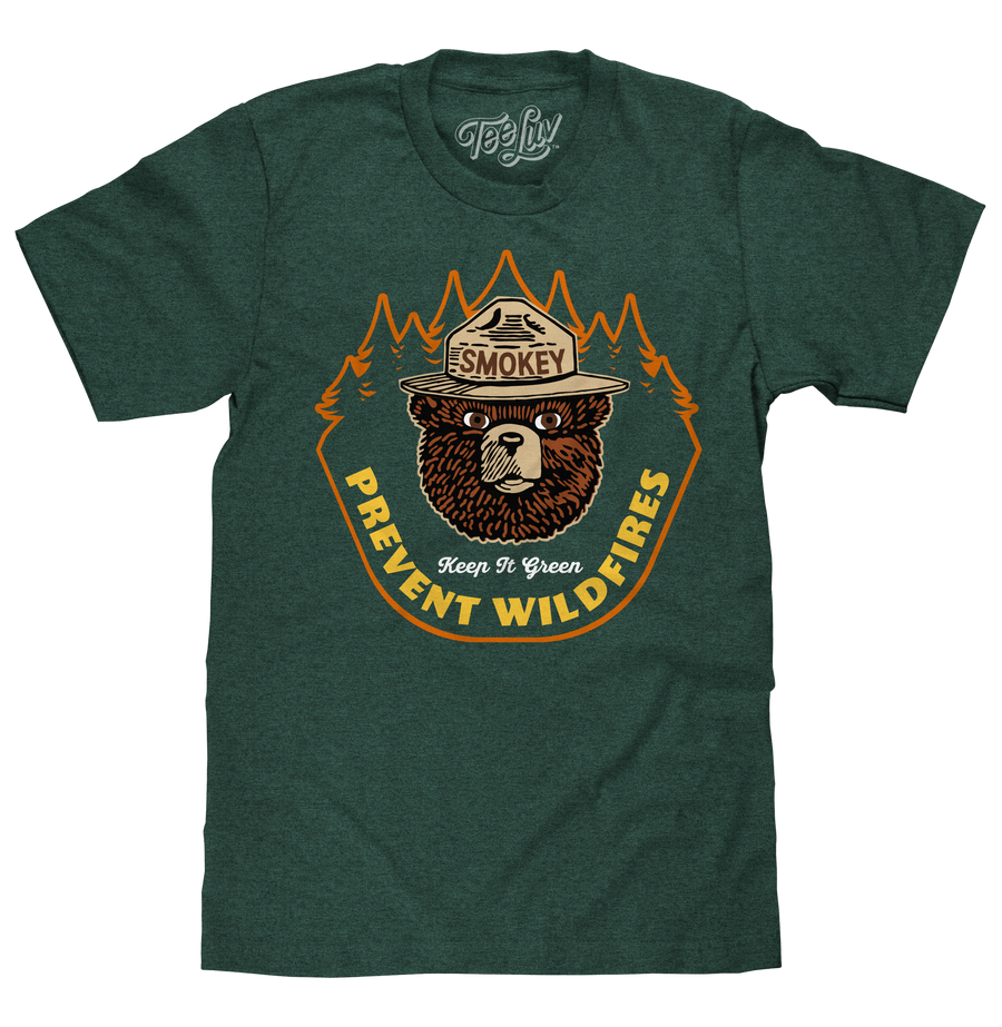 Smokey Bear Keep It Green Prevent Wildfires T-Shirt - Forest Green