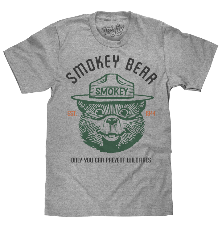 Est 1944 Smokey Bear Shirt Only You Can Prevent Wildfires T-Shirt - Light Gray