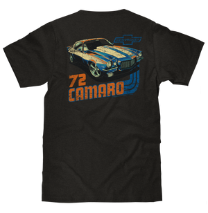 Faded Chevrolet 72 Camaro Front and Back Print T-Shirt - Vintage Black