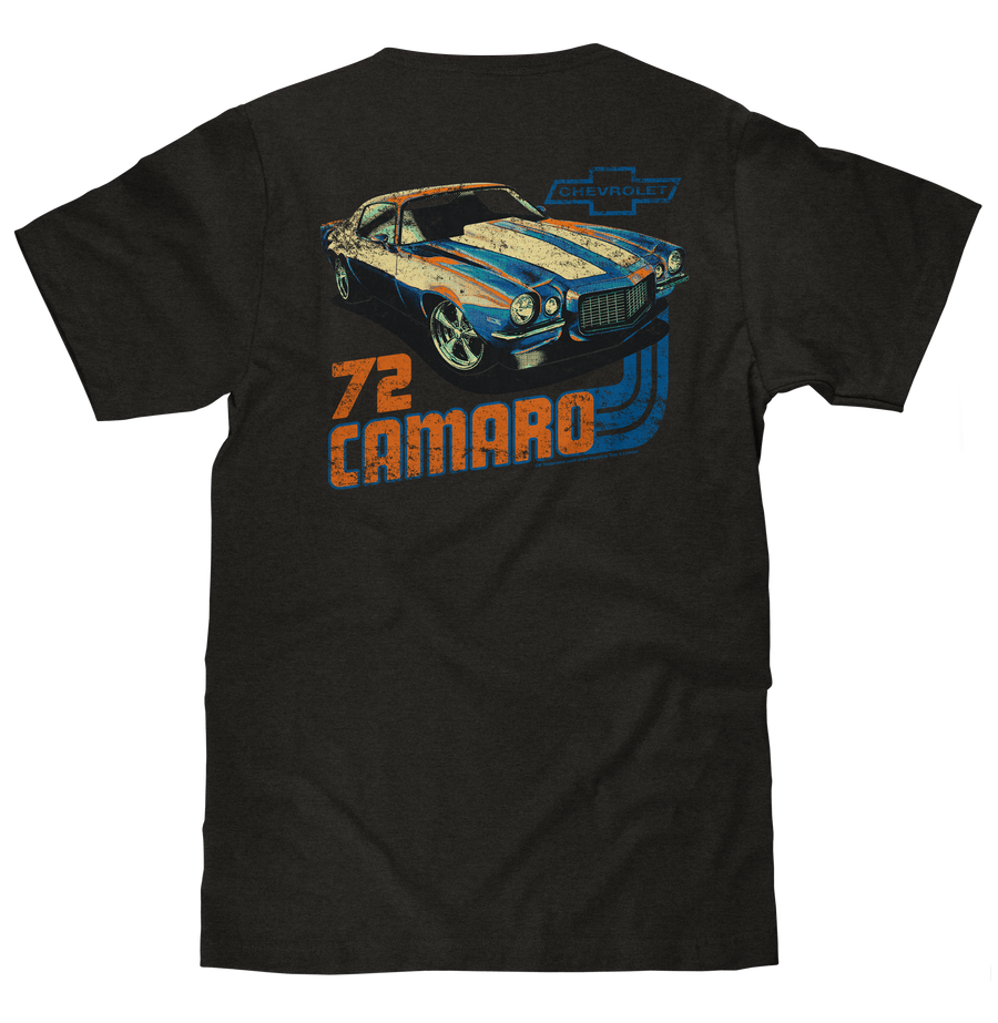 Faded Chevrolet 72 Camaro Front and Back Print T-Shirt - Vintage Black