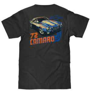 Faded Chevrolet 72 Camaro Front and Back Print T-Shirt - Vintage Black