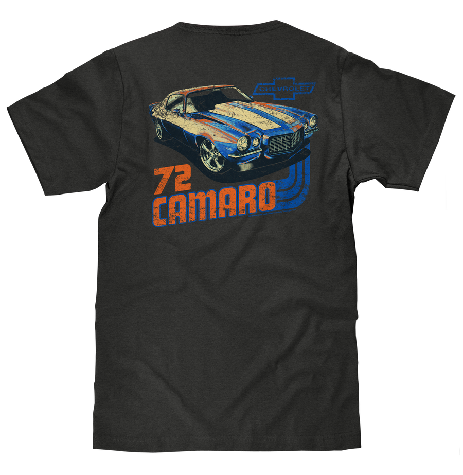 Faded Chevrolet 72 Camaro Front and Back Print T-Shirt - Vintage Black