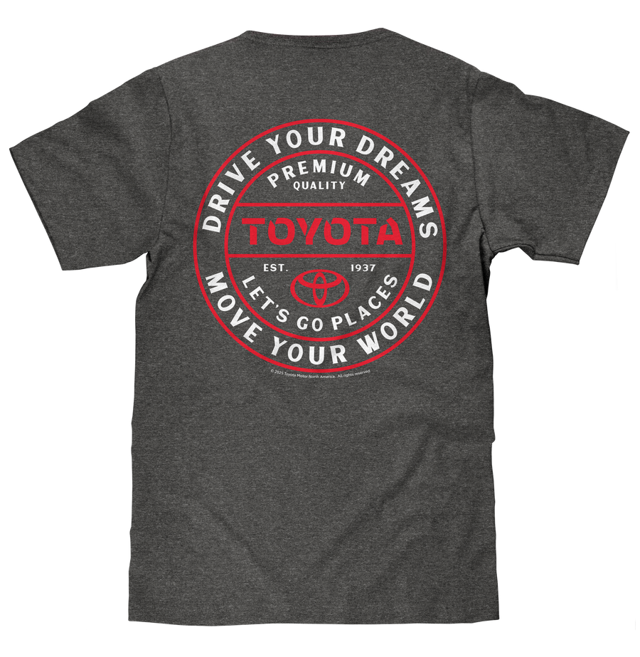 Toyota Drive Your Dreams Left Chest Front and Back Logo T-Shirt - Charcoal Heather