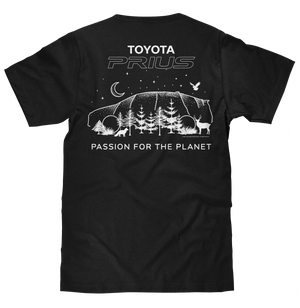 Toyota Prius Passion for the Planet Front and Back Print T-Shirt - Black