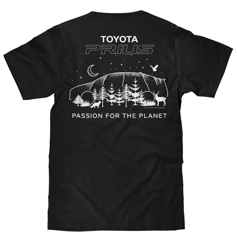 Toyota Prius Passion for the Planet Front and Back Print T-Shirt - Black