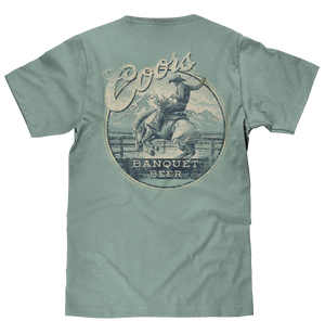 Coors Banquet Beer Rodeo Horse Front Pocket Tee T-Shirt - Cypress Green