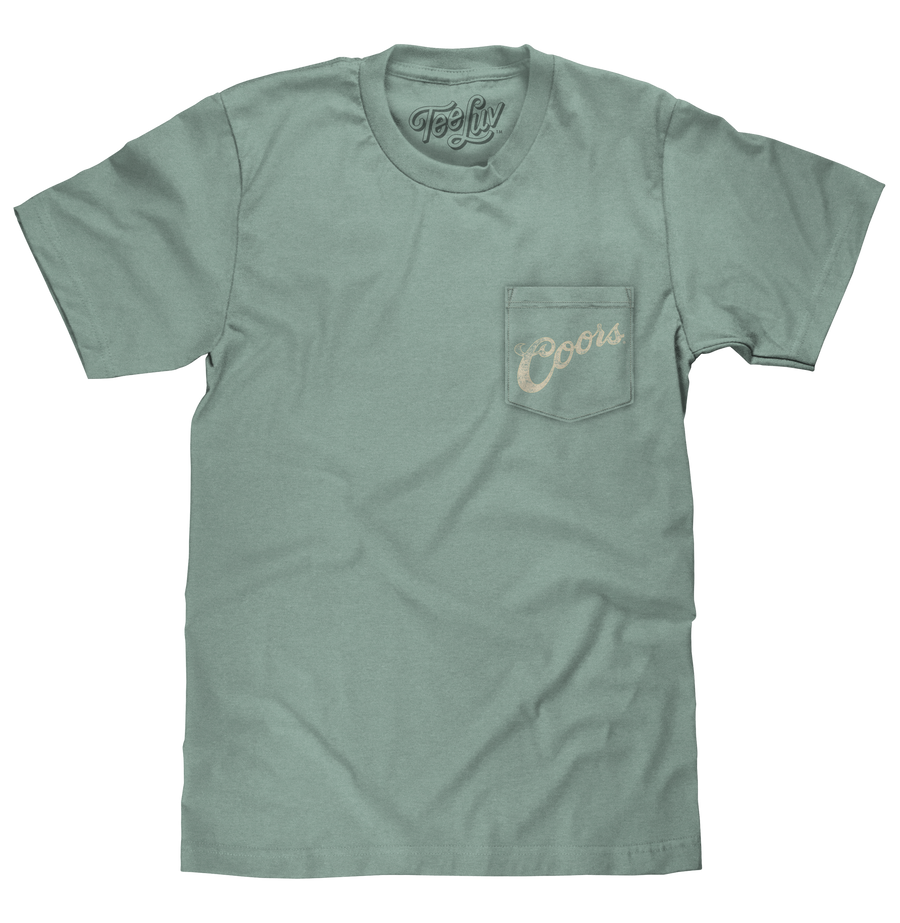 Coors Banquet Beer Rodeo Horse Front Pocket Tee T-Shirt - Cypress Green