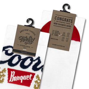 Coors Banquet Beer Logo Crew Socks - White/Red/Blue