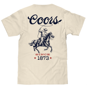 Made in the USA Coors Beer Double Sided Cowboy T-Shirt - Natural Beige