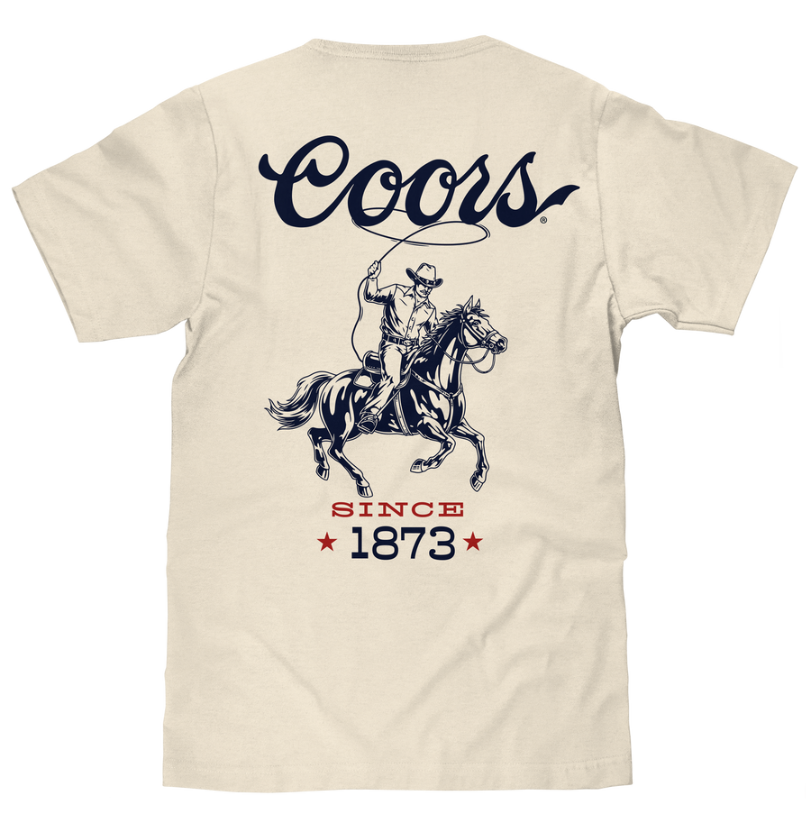 Made in the USA Coors Beer Double Sided Cowboy T-Shirt - Natural Beige