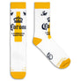 Corona La Cerveza Mas Fina Beer Brand Crew Socks-White/Yellow/Navy