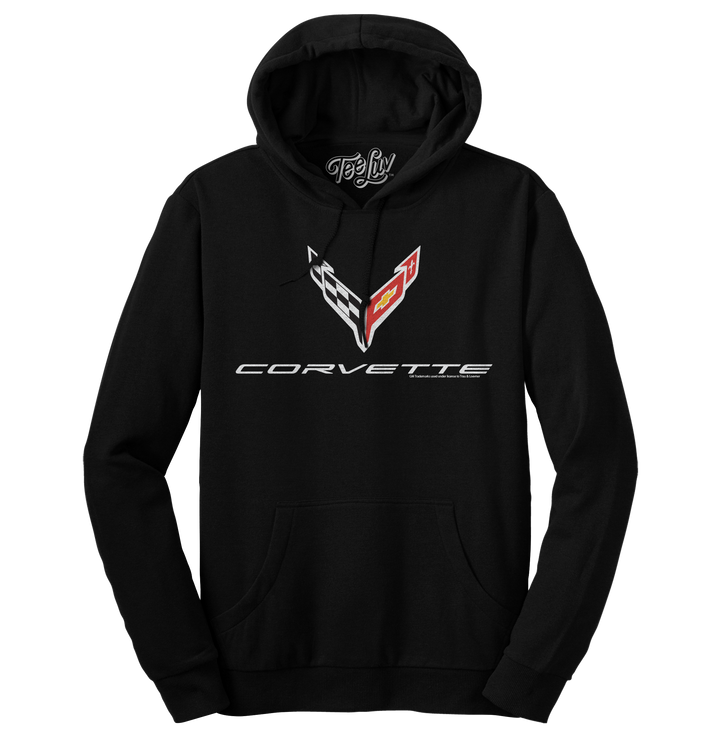 Chevrolet Corvette C8 Sports Car Emblem Hoodie - Black