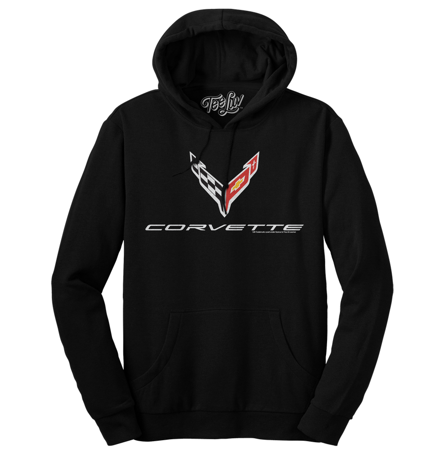 Chevrolet Corvette C8 Sports Car Emblem Hoodie - Black