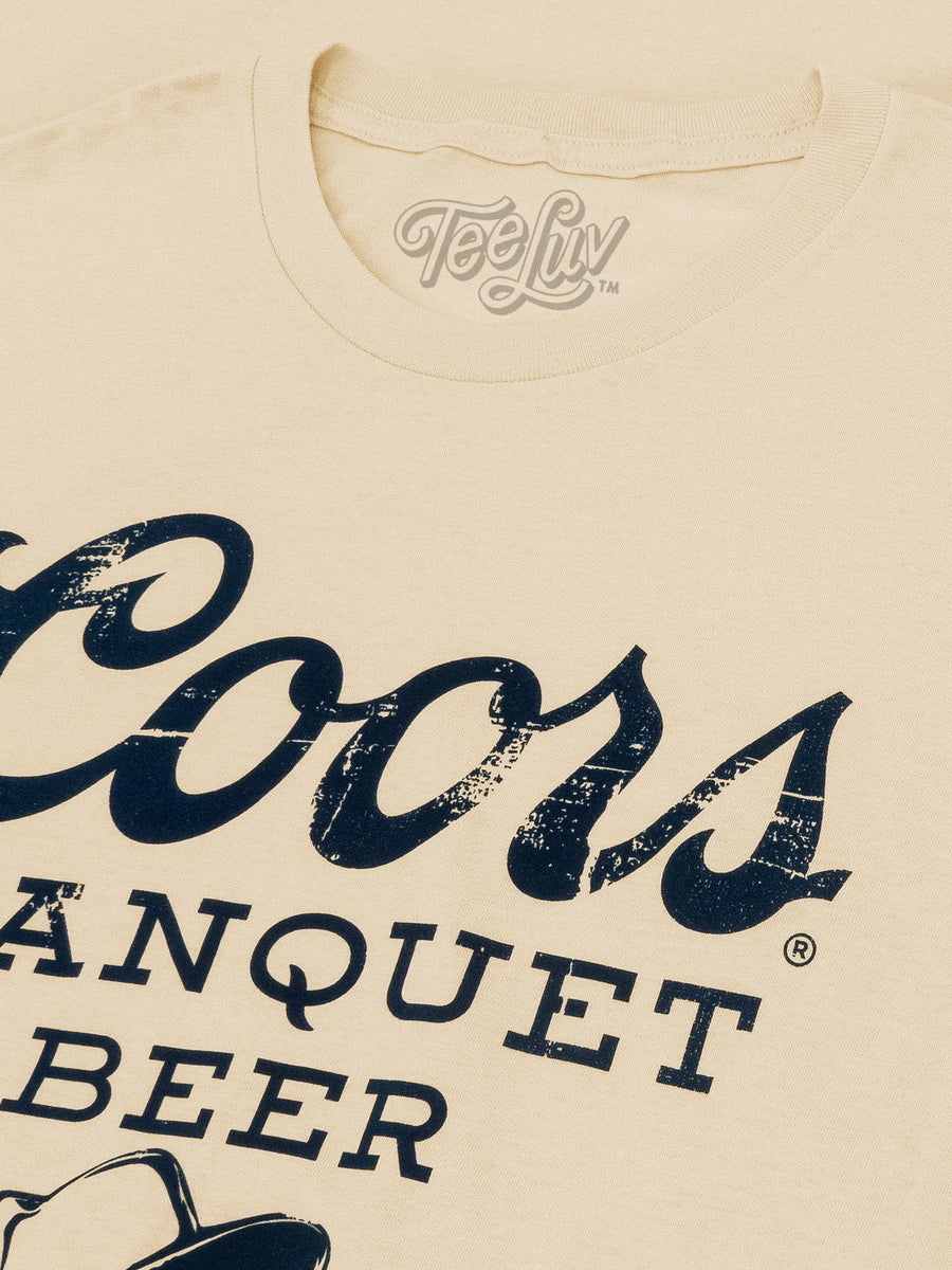 Coors Banquet Beer Rodeo Cowboy Boots and Hat T-Shirt - Cream