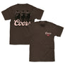 Coors Banquet Golden Colorado Cowboys Double Sided Beer T-Shirt - Tobacco Brown