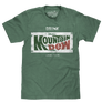 Forest green men's Mountain Dew soda shirt featuring a distressed print of the authentic 70s Mtn Dew wave logo.