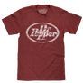 Men's brick-black heather graphic t-shirt with the official Dr Pepper oval logo printed in a heavily distressed style.