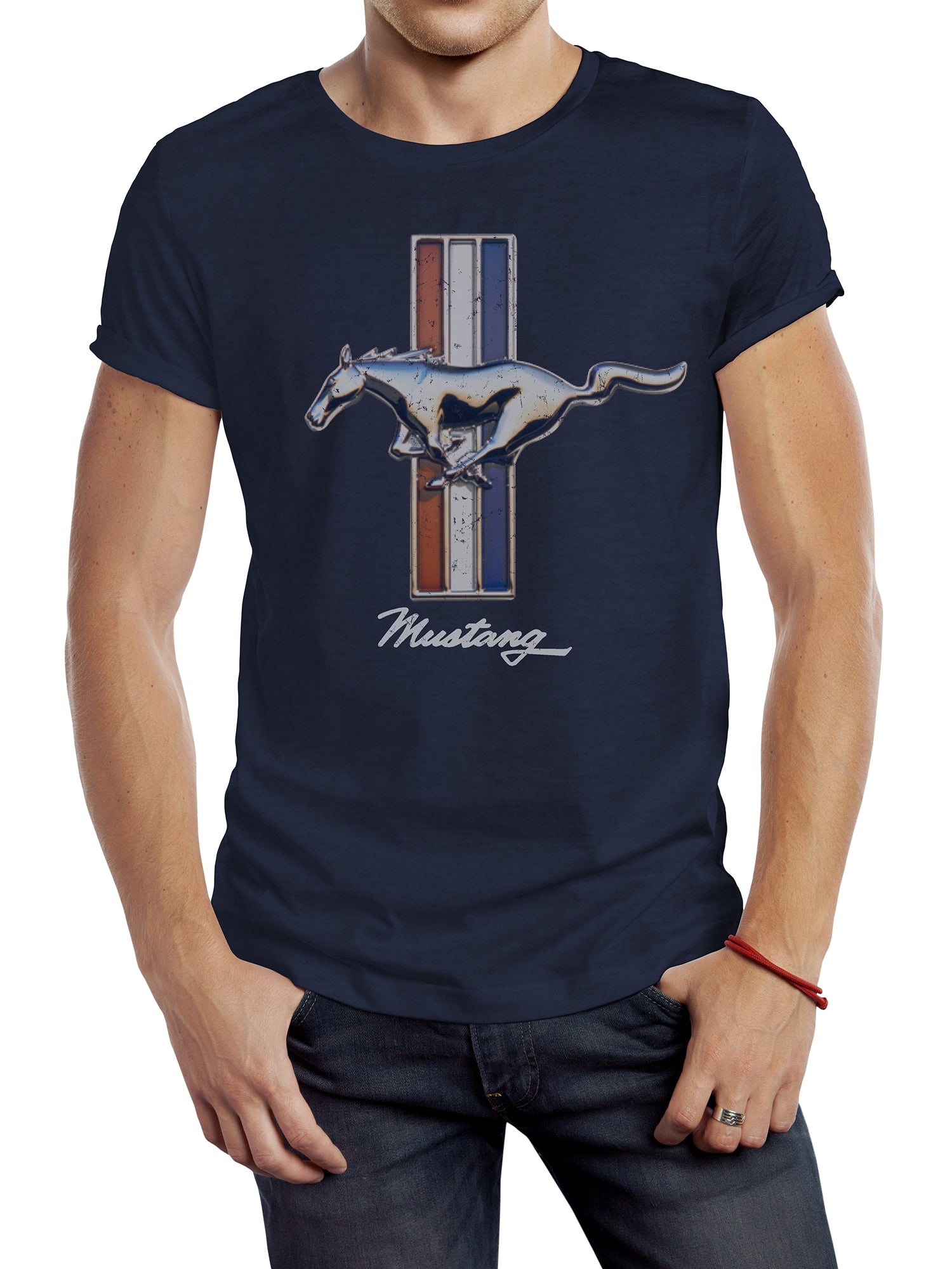 Ford Mustang Logo Luv Navy Tee – - T-Shirt