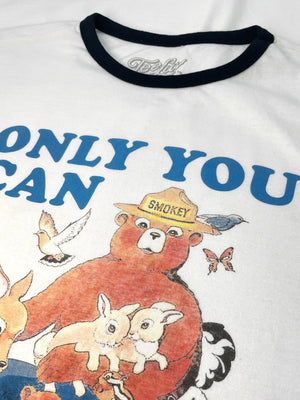 Smokey Bear Only You Can Prevent Wildfires Ringer T-Shirt - White and Black