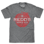 Authentic MillerCoors Redd's Apple Ale beer logo distressed and printed on a soft graphite grey men's shirt.