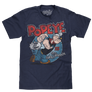 Distressed graphic tee featuring the Popeye the Sailor Man cartoon character walking and the 'I Yam What I Yam' phrase.