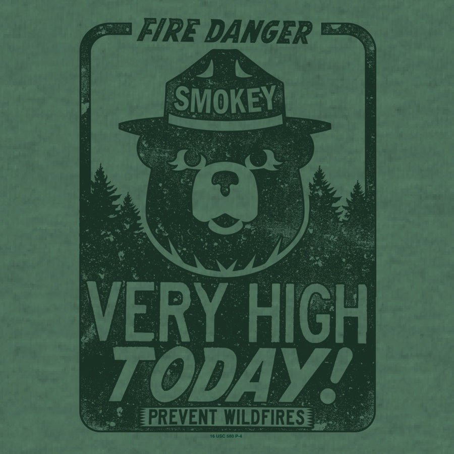 Smokey Bear "Fire Danger Very High Today" T-Shirt - Green
