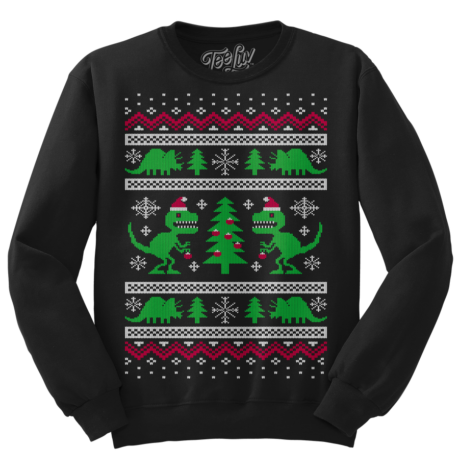 "Dino-mas" Dinosaur Christmas Crewneck Sweatshirt - Black