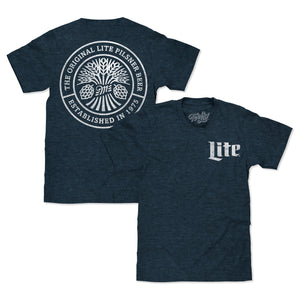 Miller Lite Beer Logo Front and Back Print T-Shirt - Denim Black Heather