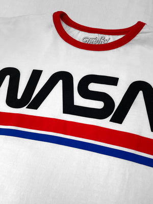 NASA Worm Logo Ringer T-Shirt - White and Red