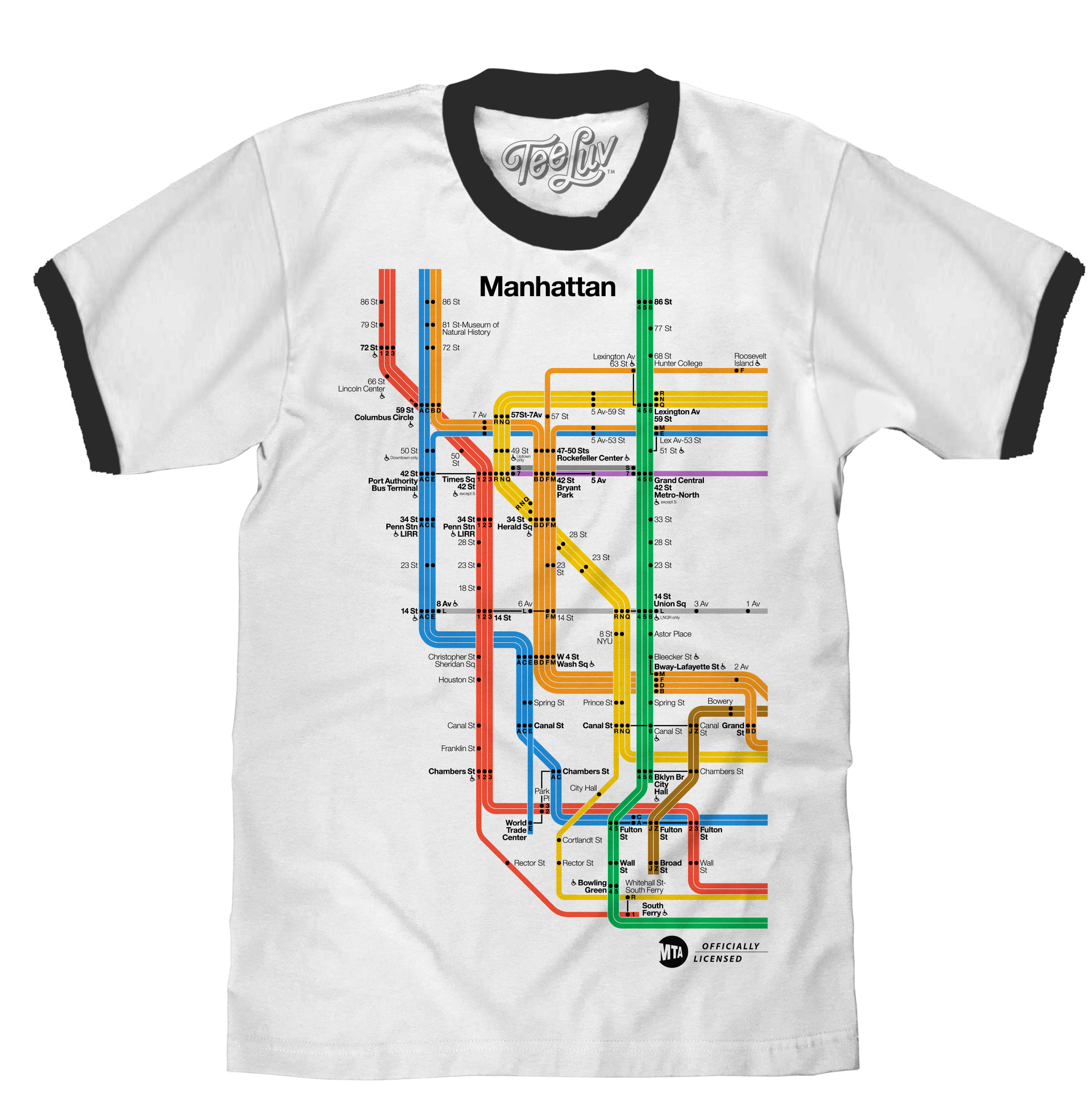 Manhattan Metro Map Ringer T-Shirt - White and Black – Tee Luv