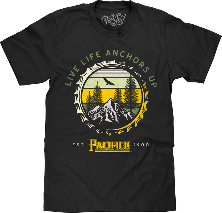 Pacifico Beer Live Life Anchors Up T-Shirt - Black