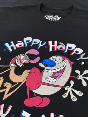 Ren and Stimpy Happy Happy Joy Joy T-Shirt - Black – Tee Luv